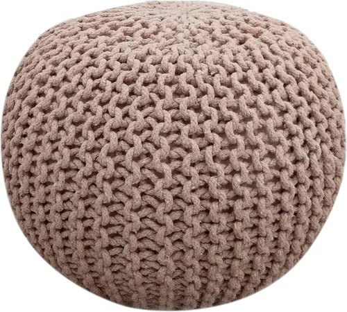 Vista 19 de FRELISH DECOR Puf redondo otomano tejido a mano 100% algodón, taburete de pie, puf de punto, silla de piso para sala de estar y dormitorio