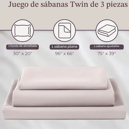 Vista 3 de Juego de sábanas Lavish Home 1200, Microfibra, Bone, gemelo Beige