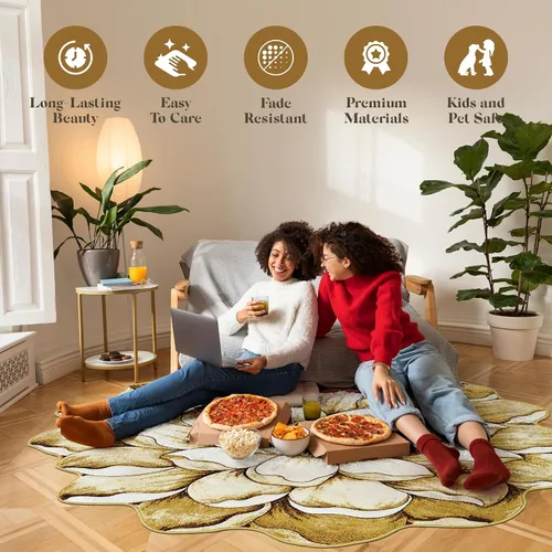 Vista 7 de Alfombra redonda de 2 pies con forma de flor, bonita alfombra de felpa con forma de flor, para dormitorio, suelo, sala de estar, alfombra 301 beige