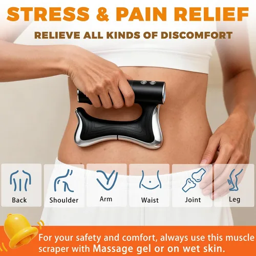 Vista 4 de Herramienta eléctrica raspadora muscular con vibración, masaje y calor, masajeador Gua Sha portátil para recuperación muscular de cuerpo completo