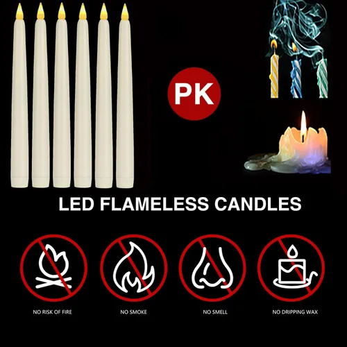 Vista 5 de Velas cónicas sin llama con control remoto y temporizador, candeleros LED que funcionan con baterías con llama 3D parpadeante, velas falsas