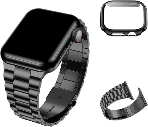 Vista 3 de baozai Compatible con Apple Watch Band de 1.654 pulgadas con funda, correa de acero inoxidable con protector de pantalla de vidrio templado