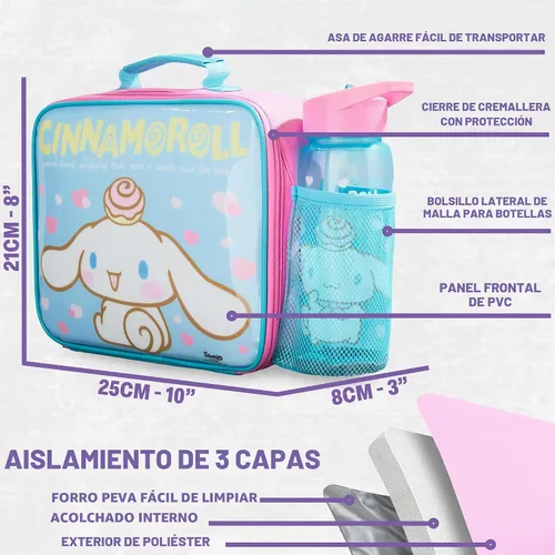 Vista 4 de Get Trend Cinnamoroll Girls Lunch Bag, Bento Box & Water Bottle 3 Piece Set Light Blue/Pink Cinnamoroll