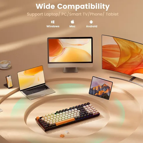 Vista 4 de Redragon Teclado mecánico inalámbrico para juegos, triple modo 2.4GUSB-CBluetooth, retroiluminación RGB, programable, almohadilla numérica