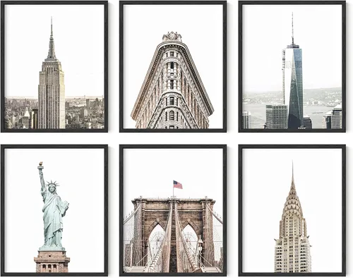 Vista 10 de HAUS AND HUES Arte de pared de rascacielos de la ciudad de Nueva York, juego de 6 carteles de horizonte de Nueva York, decoración moderna de pared