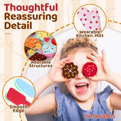 Vista 3 de Juego de Comida de Juguete de Galletas de Madera para Accesorios de Cocina Infantil, Juguetes de Comida para Niños Pequeños de 1-3, Juego