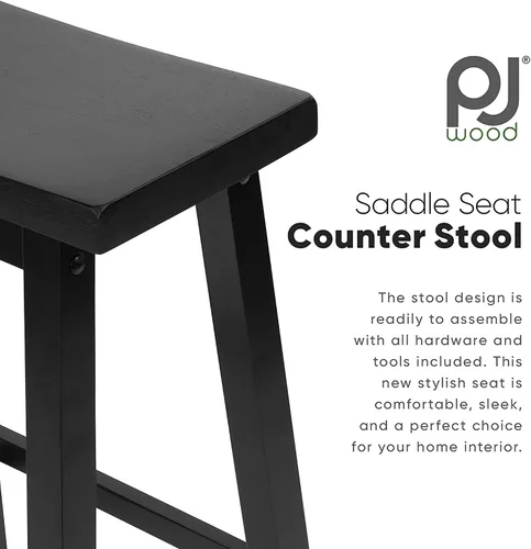 Vista 4 de PJ Wood Classic Modern - Asiento de sillín sin espalda de madera maciza, taburete de mostrador de 24 pulgadas de alto, fácil de montar