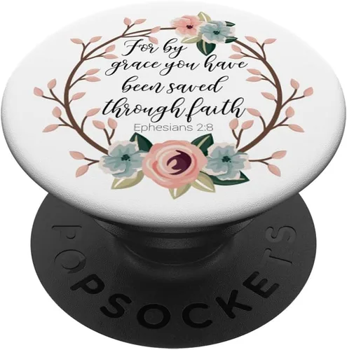Vista 6 de Salvado por Grace Efesios 2:8 Rosa Azul Floral Versículo de la Biblia PopSockets MagSafe PopGrip para iPhone