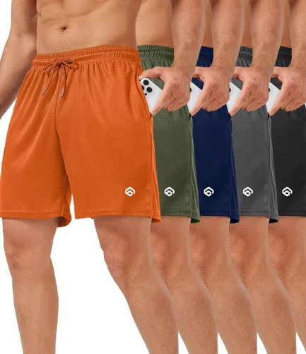Vista 7 de lomsoe 5 Pack Gym Shorts Men 5 Inch Quick Dry Mesh Shorts Men Lightweight Training Athletic Running Shorts with Pockets