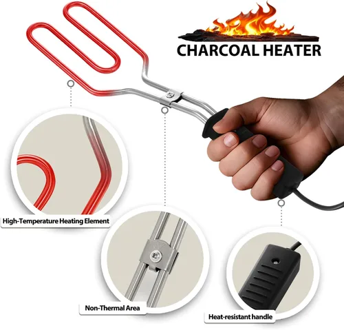 Vista 3 de Arrancador eléctrico de carbón de 650 W, encendedor de fuego para barbacoa, parrilla, chimenea, ahumador, fogatas, briquetas de encendido rápido