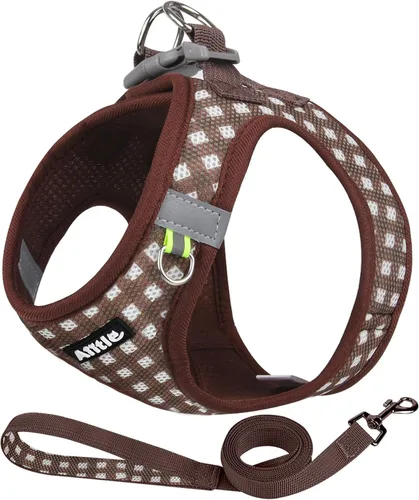 Vista 12 de AIITLE Juego de arnés y correa para perro, sin tirones, arnés de malla suave reflectante para cachorros y gatos extra pequeños, arnés de chaleco a