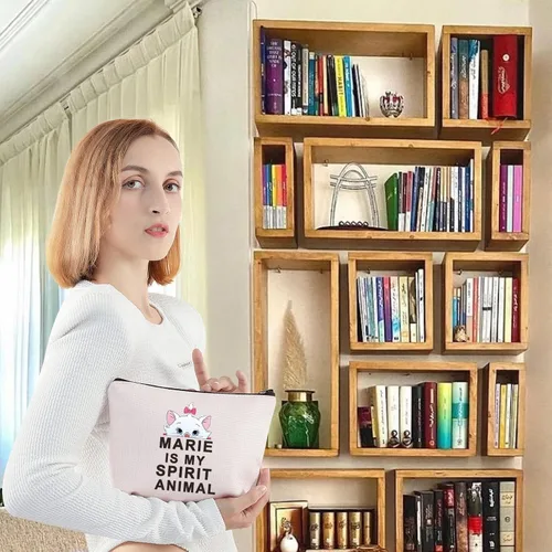 Vista 5 de LEVLO Marie - Bolsa de cosméticos con diseño de gatos de dibujos animados, regalo Marie Is My Spirit Animal Maquillaje con cremallera, Marie Spirit