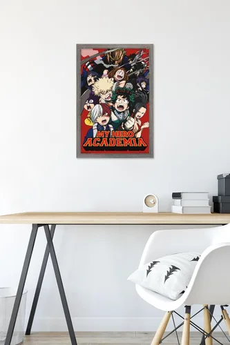 Vista 6 de My Hero Academia - Póster de pared Key Art 2, 22.4 pulgadas de largo x 14.7 pulgadas, versión enmarcada en madera de granero