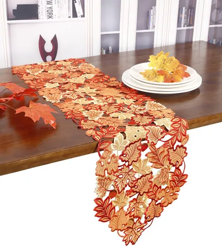 Vista 2 de GRANDDECO Camino de mesa de otoño para el día de Acción de Gracias, 13 x 68 pulgadas con hojas de arce para otoño, cena familiar, decoración