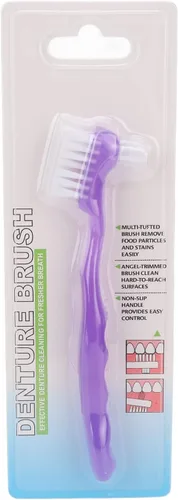 Vista 6 de Cepillo de dientes para dentaduras postizas, pelo suave, seguro de doble cara para viajes en casa (morado)