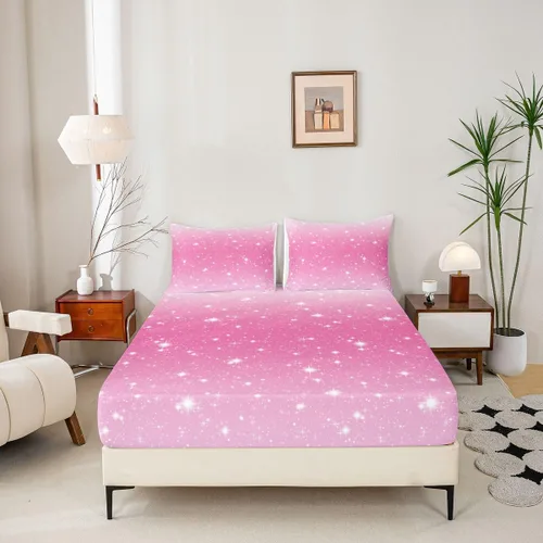 Vista 2 de Erosebridal Juego de sábanas bajeras de color rosa degradado para niñas, tamaño individual, Gittler Galaxy Gittler, color rosa claro, pastel
