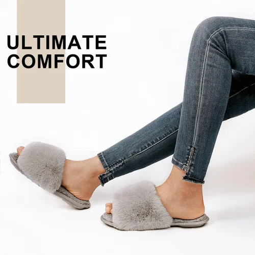Vista 2 de LongBay Pantuflas planas de espuma viscoelástica de piel sintética para mujer, cómodas sandalias de punta abierta