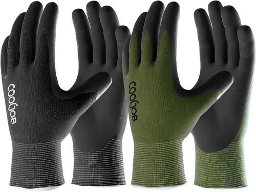 Vista 7 de COOLJOB Guantes de jardinería para hombres, 2 pares de goma transpirable con revestimiento de goma para jardín, paisajismo, trabajo exterior