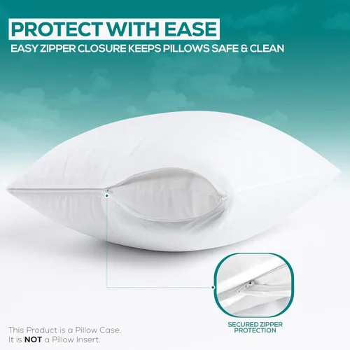 Vista 4 de Utopia Bedding - Fundas impermeables para almohadas (sin insertos de almohada) con cremallera europea (paquete de 2, blanco), fundas de almohada