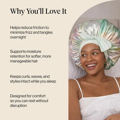 Vista 5 de Kitsch Gorro de Satén XL para Dormir - Aura Más suave que el gorro de seda para mujeres que duermen, ajuste seguro, ajustable y evita roturas