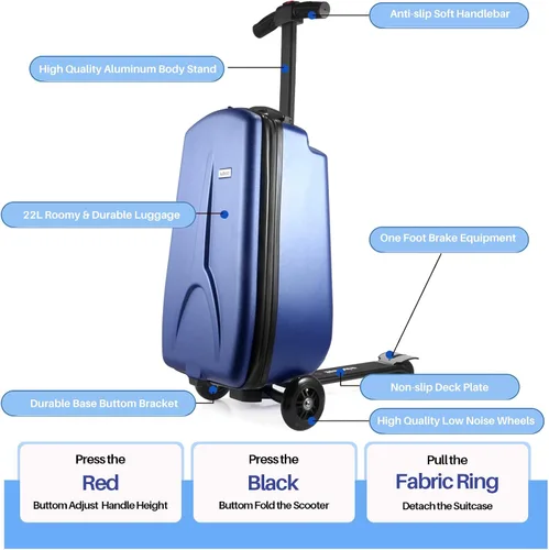 Vista 4 de iubest Maleta plegable de aluminio para niños y adultos, equipaje de viaje para niños y niñas de negocios y escuela, Versión Blue-Kids, Equipaje