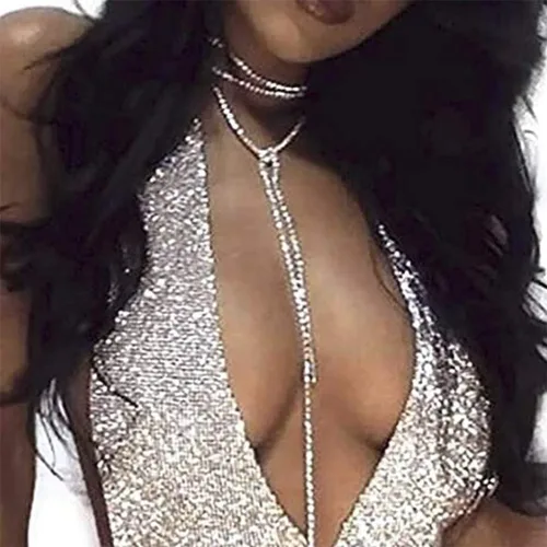 Vista 3 de Jovono Rhinestone Choker Necklaces Crystal Rhinestone Necklace Sparkly Long Necklace Jewelry for Women and Girls