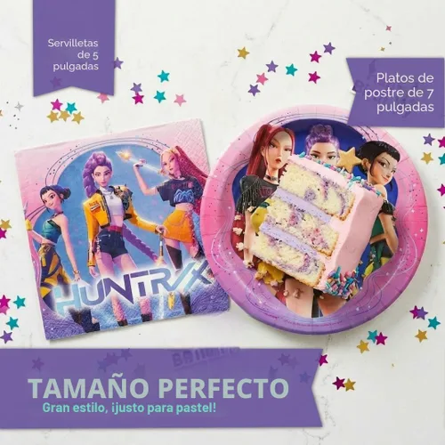 Vista 5 de Platos y servilletas KPop - Paquete de 32 Tamaño de postre Decoraciones de cumpleaños de KPop Demon Hunters Decoraciones de fiesta de K Pop