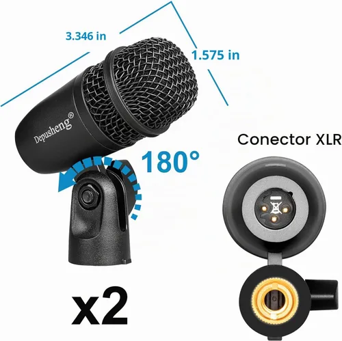 Vista 6 de Depusheng Juego de micrófonos de batería de 5 piezas con 3 micrófonos de percusión dinámicos y 2 micrófonos de percusión de condensador, ideal