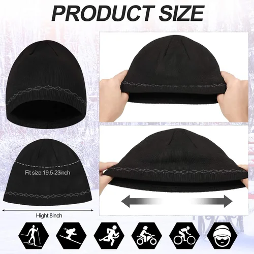 Vista 5 de Gorro de invierno para hombre, cálido, de punto, con puños, para esquí, calavera, forro polar