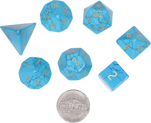 Vista 2 de rockcloud Juego de 7 dados poliédricos DND de howlita azul turquesa 1- Azul