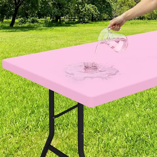 Vista 22 de Smiry - Mantel rectangular de vinilo con respaldo de franela elástica ajustada para mesas plegables de 2 pies, manteles impermeables y lavables
