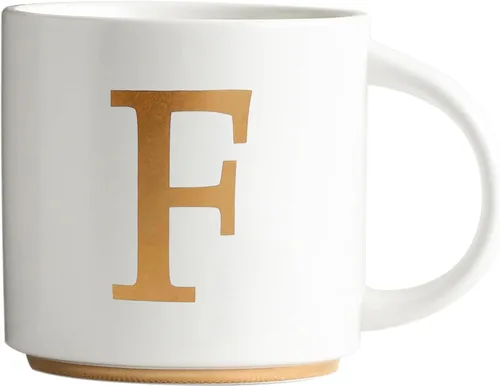 Vista 27 de COLLECTIVE HOME - Tazas de cerámica con monograma, tazas de café con inicial dorada de 15 onzas, elegantes tazas de té del alfabeto, elegante taza p