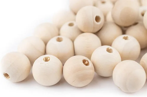 Vista 3 de TheBeadChest - Cuentas de madera natural sin terminar (0.394 in, juego de 60)