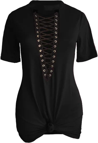 Vista 3 de Sexyshine Vestido sexy con cuello en V profundo para mujer, con cordones, mini camiseta, fiesta, club