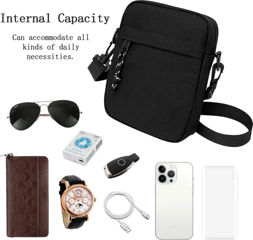 Vista 7 de Bolsos cruzados pequeños, bolsa de hombro de nailon para mujeres, hombres, bolsas de mensajero de viaje para teléfono, monedero pequeño