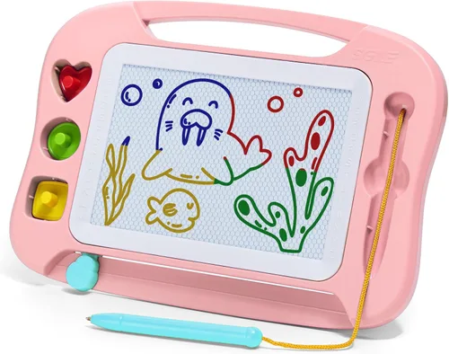Vista 16 de SGILE Tablero magnético de dibujo para niños, juguetes para niños pequeños de 1, 2, 3, 4 años, bloc de bocetos y bocetos con 4 sellos, juguetes