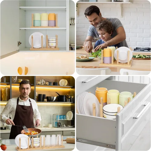 Vista 7 de Organizador de cajones de tablero de clavijas para cocina, organizadores de cajones de cocina para platos, platos, cuencos, condimentos, especias