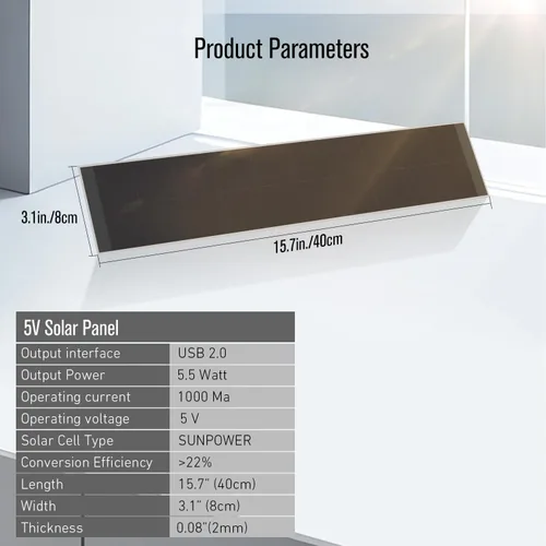 Vista 2 de Panel de carga solar para persianas con interfaz USB 2.0, 5V 5W para persianas enrollables motorizadas solo para uso en interiores, compatible