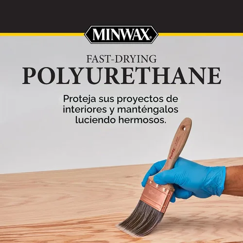 Vista 2 de Minwax Spray de poliuretano de secado rápido, acabado protector de madera, semibrillo transparente, lata de aerosol de 11.5 onzas
