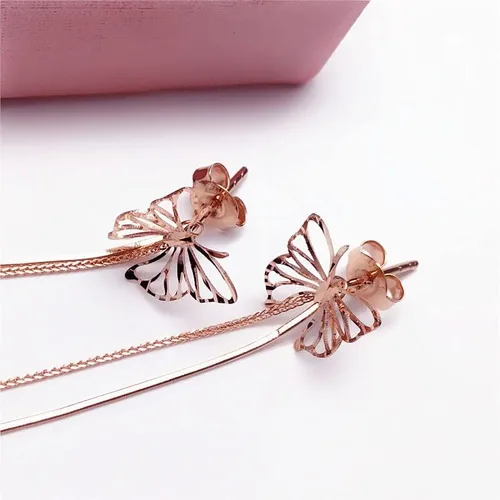 Vista 2 de SAGEKING 2024 New 585 Purple Gold Plated 14K Rose Gold Soft Chain Tassel Earrings For Women Romantic Sweet Light Luxury Ear Line Jewelry Fashion