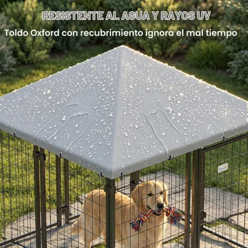 Vista 3 de PawHut 4.7' x 4.7' x 5.1' Perrera para perros al aire libre Fuera Carrera S