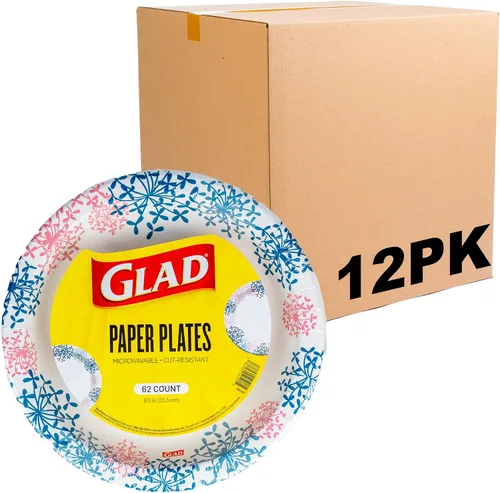 Vista 9 de Glad Platos desechables redondos de papel para todas las ocasiones, a prueba de remojo, a prueba de cortes, aptos para microondas, resistentes, 8.5