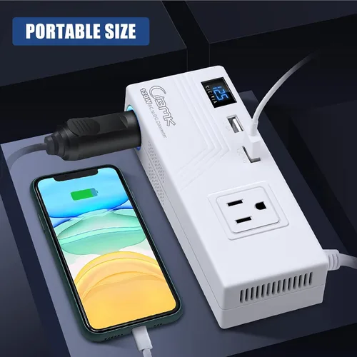 Vista 6 de BMK Convertidor de CA a CC 10A 120W Enchufe de encendedor de cigarrillos de automóvil AC 110V a DC 12V Adaptador de corriente con 2 puertos USB
