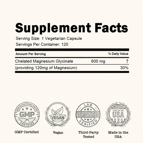 Vista 5 de Zenium - Glicinato de magnesio para dormir, 120 cápsulas, 400 mg por porción Quelatado y de alta absorción Alivia el estrés, la tensión
