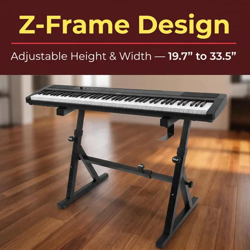 Vista 8 de Pyle - Soporte plegable resistente para teclado, diseño en Z reforzado con ancho y altura ajustables, brazos acolchados con espuma, soporte