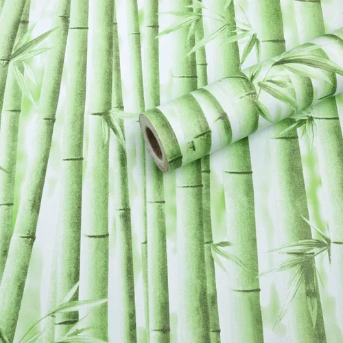Vista 2 de PoetryHome Papel tapiz de vinilo autoadhesivo de bambú verde para paredes, cocina, salpicadero de baño, armarios, estantes, 17.7 x 117 pulgadas