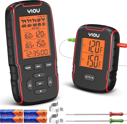 Vista 10 de Termómetro inalámbrico de carne para cocinar, termómetro digital de carne con 2 sondas, termómetro ultra preciso y de comida rápida de 500 pies
