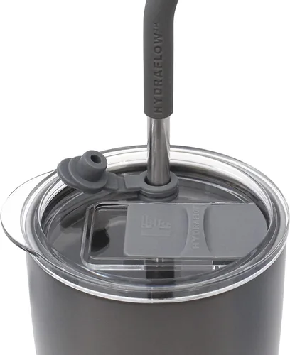 Vista 3 de HYDRAFLOW Capri - Vaso de 30 onzas con popote – Vaso aislado al vacío de triple pared – Vaso aislado al vacío – Vaso de acero inoxidable – Vaso