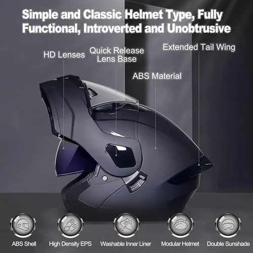 Vista 4 de Casco Modular Bluetooth para Motocicleta con Cola DOT/ECE Aprobado Cascos Frontales Abatibles Visores Duales Anti-Empañamiento Casco de Cara