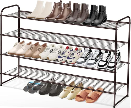 Vista 8 de KEETDY Organizador de zapatos largo de 2 niveles para armario, zapatero de metal para entrada, amplio estante apilable para zapatos con rejilla